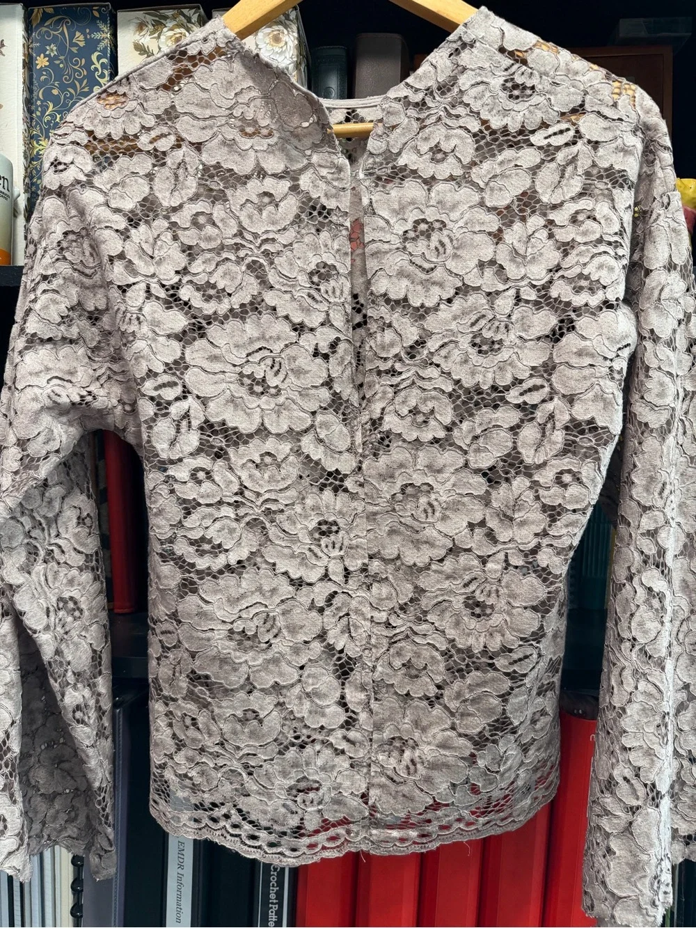 Zara Lace Floral Long-Sleeve Top - Taupe